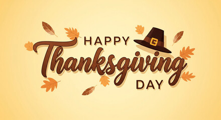 Celebrate a happy Thanksgiving Day with festive autumn leaves and a pilgrim hat, great for postcards, holiday greetings, and cheerful seasonal promotions