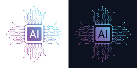 Artificial Intelligence AI Chip in Human Brain. Artificial Intelligence icon with Machine learning, digital skills, generative AI, AI technology, algorithm, virtual intelligence and future	