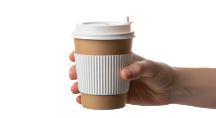 Hand Holding Disposable Coffee Cup with Sleeve paper
