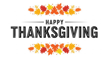 Celebrate Happy Thanksgiving with a warm design featuring autumn leaves in vibrant colors, perfect for invitations, cards, and social media posts to share gratitude