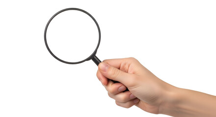 Hand Holding Magnifying Glass Against Black Background