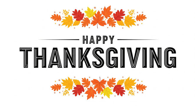 Celebrate Happy Thanksgiving with a warm design featuring autumn leaves in vibrant colors, perfect for invitations, cards, and social media posts to share gratitude