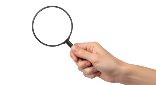 Hand Holding Magnifying Glass Against Black Background