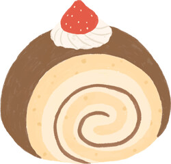 手描き風のかわいい苺のロールケーキイラスト