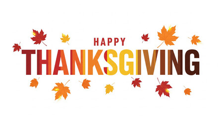 Celebrate happy Thanksgiving with vibrant fall leaves and colorful typography for festive marketing campaigns and seasonal greetings to evoke warmth and joy