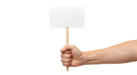 Hand Holding Small White Blank Sign on Stick graphic