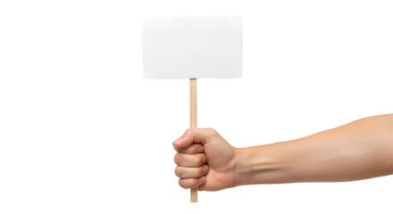 Hand Holding Small White Blank Sign on Stick graphic