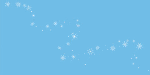 White delicate, lacy snowflakes are carried by the wind against a blue background. Christmas or New Year's background. Vector