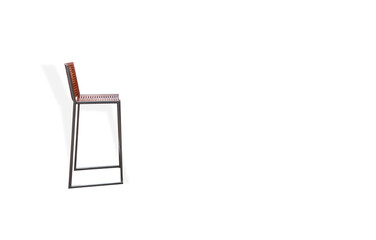 A modern stool furniture made from wood and steel on isolated background