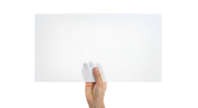 Hand Holding White Rectangular Board with Transparent Background
