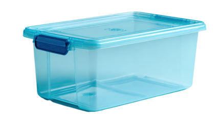 Blue plastic box with durable construction, smooth surface, and practical storage design, perfect for organizing items isolated on white background
