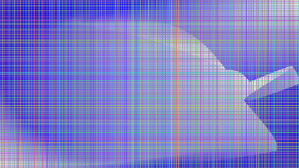 A faint silhouette of a stealth aircraft superimposed on a vibrant blue and purple grid pattern.