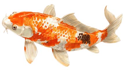 Gold fish isolated on white background swimming gracefully with bright scales, flowing fins, and natural aquatic appearance isolated on white background