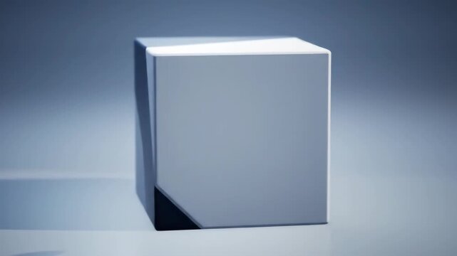 Geometric cube with white black and clear sections on gray background
