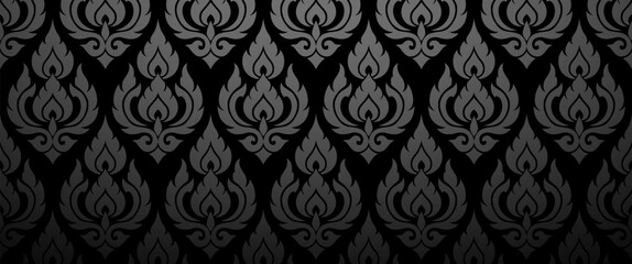 Elegant Black Thai Wallpaper Pattern for Luxury Backgrounds with Minimal Ornamental Motifs Suitable for Premium Branding, Decor Projects, and Creative Designs
