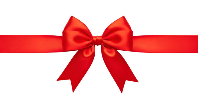 Red satin ribbon bow on black background gift - Powered by Adobe
