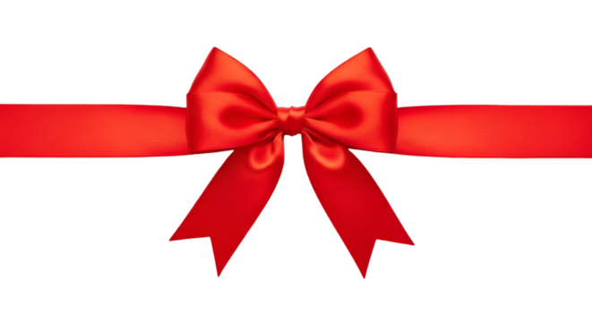 Red satin ribbon bow on black background gift