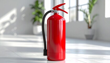 A bright red fire extinguisher stands ready for use, its sleek design a symbol of safety and preparedness