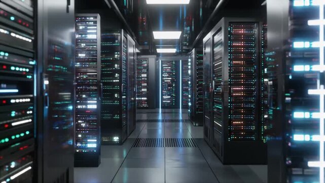 Dark server room hums with data processing - Powered by Adobe