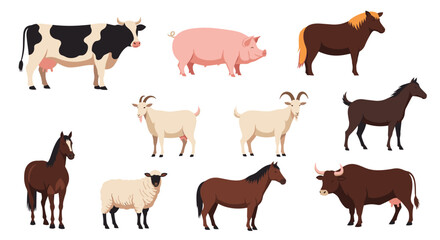 Comprehensive collection of various farm animals, including cows, pigs, horses, goats, sheep, and bulls, representing diverse livestock.