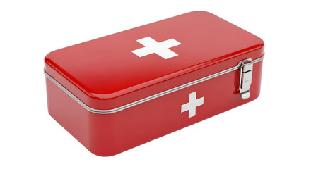 Red Metal First Aid Kit with White Crosses Keywords: first aid, medical, kit, box, red, metal