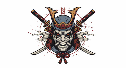 Fototapeta premium A fearsome samurai mask with crossed swords, showcasing a detailed illustration.