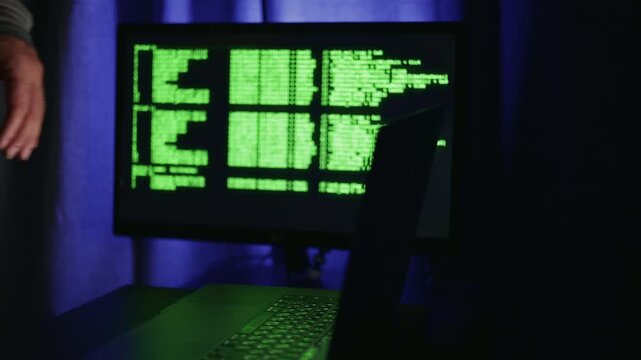 Hidden digital infiltration, Serene color scheme underscores clandestine scheduled cyber attack, Gentle ambient lighting combined with quick finger motions indicate secret remote access activity