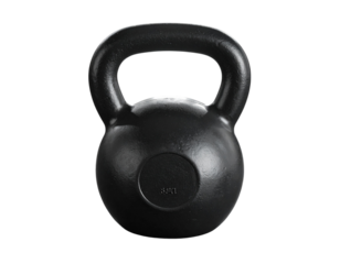  Sleek Black Kettlebell with Gym Floor Reflection PNG