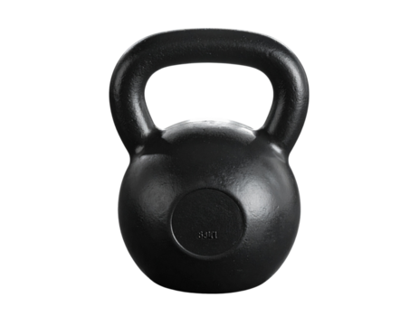  Sleek Black Kettlebell with Gym Floor Reflection PNG