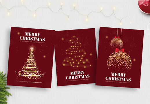 Elegant Merry Christmas Flyer Template with Golden Sparkle Tree and Holiday Decoration