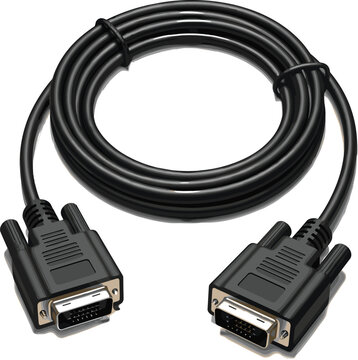 Realistic Coiled DVI Cable (Digital Visual Interface) Vector Illustration - Computer Technology Graphic