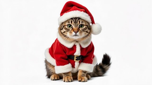 Adorable Pixiebob Cat Dressed as Santa Claus in HD 4K Video, Perfect for Holiday Greetings, Festive Content, and Pet-Themed Projects