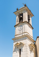 View of the Church of San Carlo Borromeo located in Magadino, a hamlet of Gambarogno in the canton of Ticino, Switzerland.