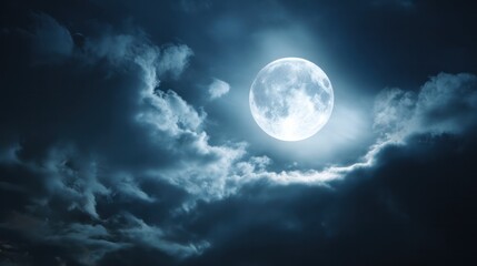 Obraz premium Dramatic super moon in the night sky, capturing celestial beauty with an atmospheric glow. travel magazines, destination branding, designed for travel destination branding.