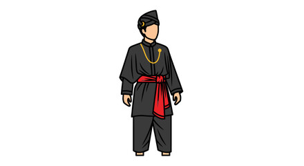 Traditional Malay Man in Black Baju Melayu Attire Vector Illustration.