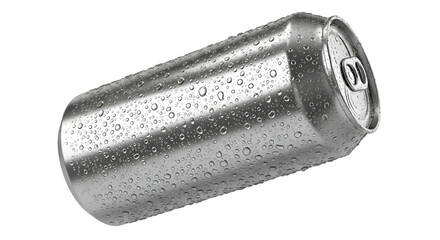 Silver Aluminum Can Covered in Water Droplets beverage can