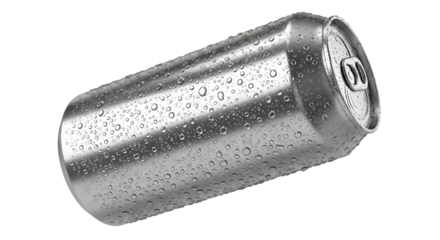 Silver Aluminum Can Covered in Water Droplets beverage can