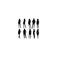 Set beautiful fashion girl silhouette on a white background 