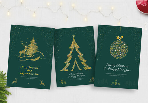 Luxury Christmas Flyer with Golden Ornament Decoration for New Year Holiday Card & Party Invitation
