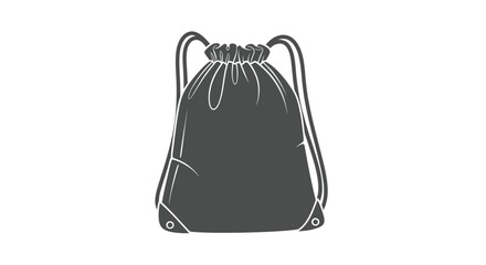 Simple Dark Gray Drawstring Bag Illustration with Cords and Eyelets.