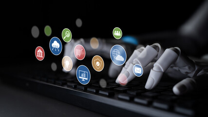 AI assists in organizing and visualizing a digital ecosystem of business icons to represent key services like finance, analytics, and secure cloud platforms in modern industries Latch