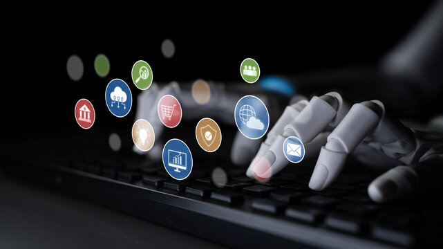 AI assists in organizing and visualizing a digital ecosystem of business icons to represent key services like finance, analytics, and secure cloud platforms in modern industries Latch - Powered by Adobe