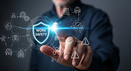 Work Safety Occupational Health Digital Interface Male Hand Copy Space