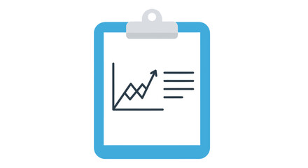 Blue Clipboard Icon with Upward Business Growth Chart.