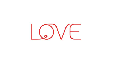 Elegant minimalist red continuous line art text LOVE.