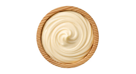 Swirl of Mayonnaise in Wooden Bowl on Black sauce condiment