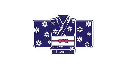 Stylized Blue Kimono with White Floral Pattern and Obi.