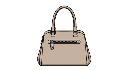 Elegant Beige Handbag with Handles and Zipper Detail.