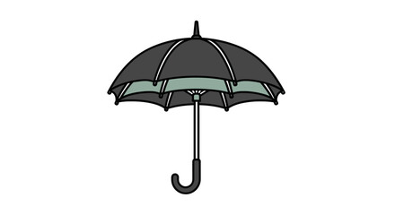 Black and Green Open Umbrella with Curved Handle.