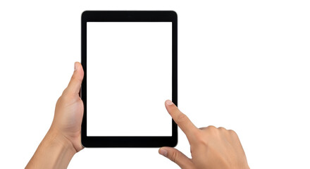 Tablet Held by Hands with Blank Screen holding white screen
